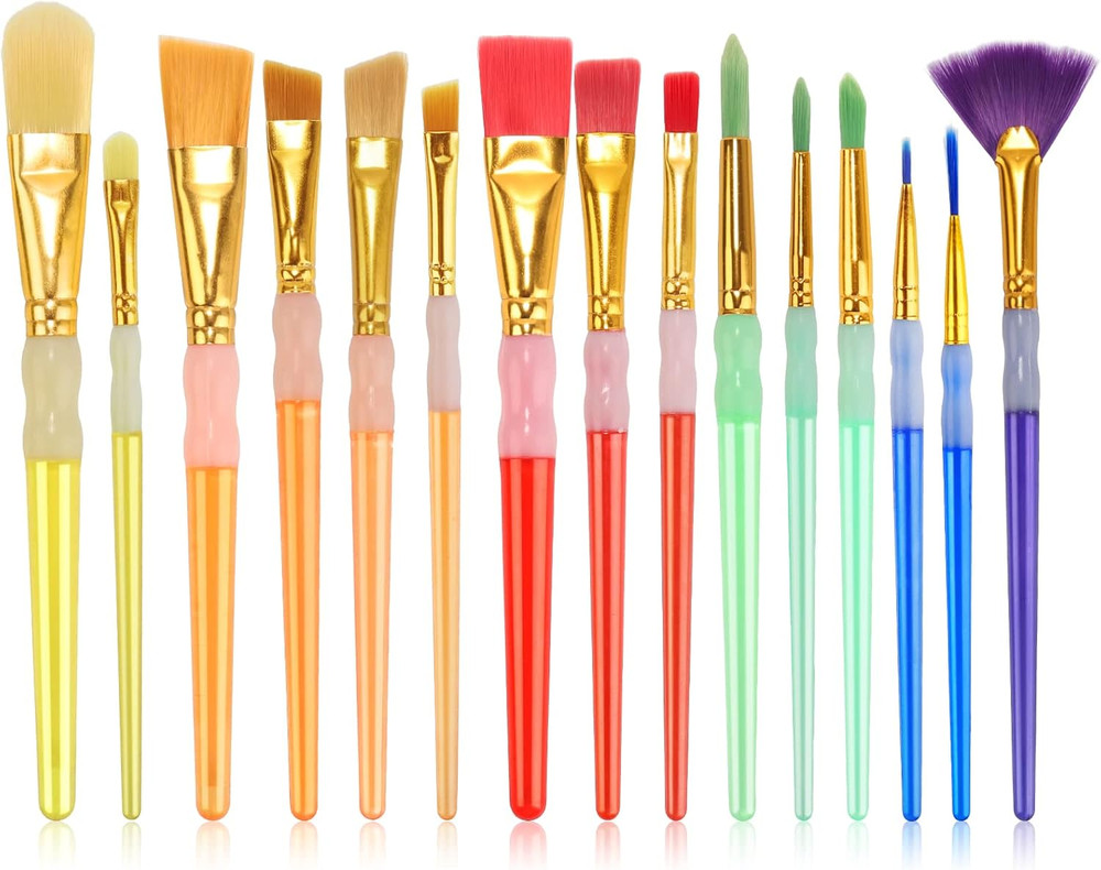 15Pcs Paint Brushes Value Pack, Includes 15 Different Types of Brushes, Nylon Co