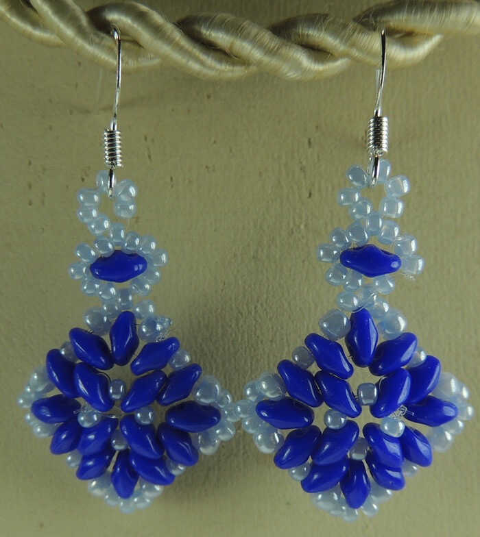 Statement Two Tone Blue Beaded Earrings Handcrafted