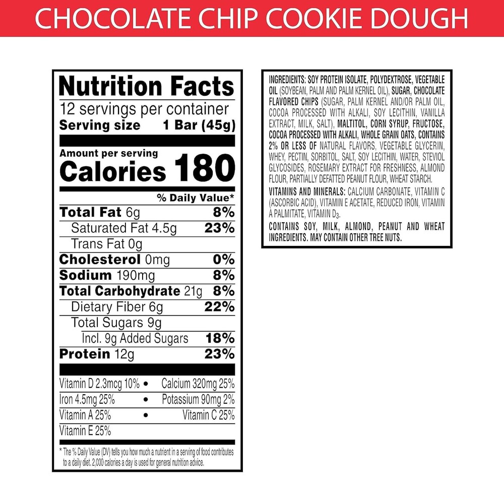 Special K Chocolate Chip Cookie Dough Protein Bars 12 Count Meal Replacement
