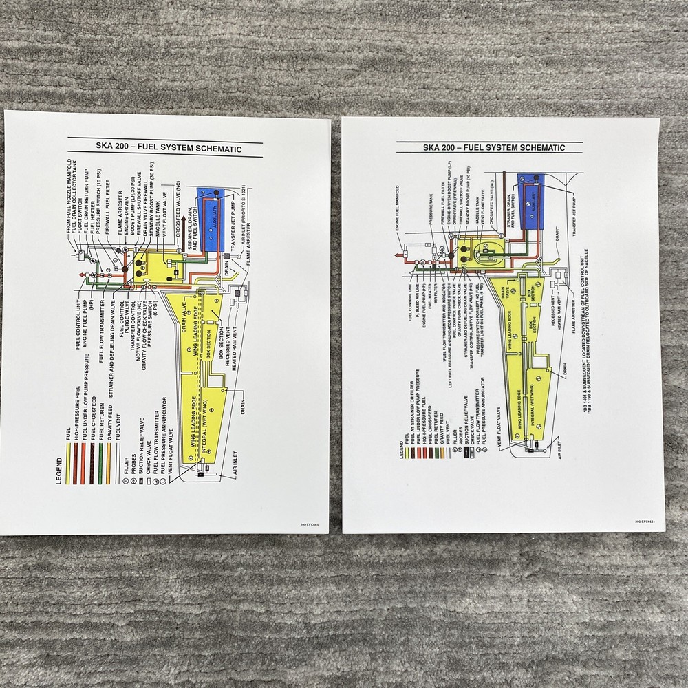 Super King Air 200 Fuel System Schematic & Electrical System on Laminated Cards