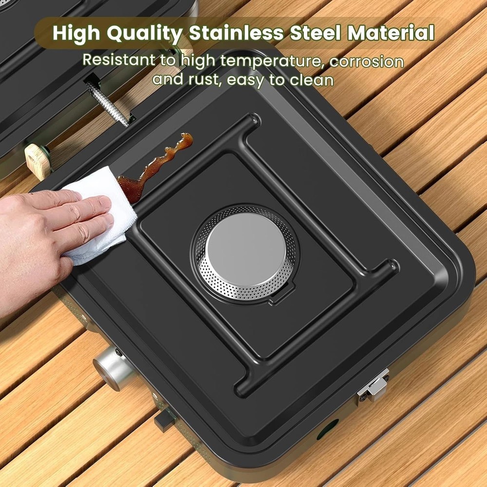 Versatile 2-Burner Foldable Camping Stove with Dual Griddle – Compact & Portable