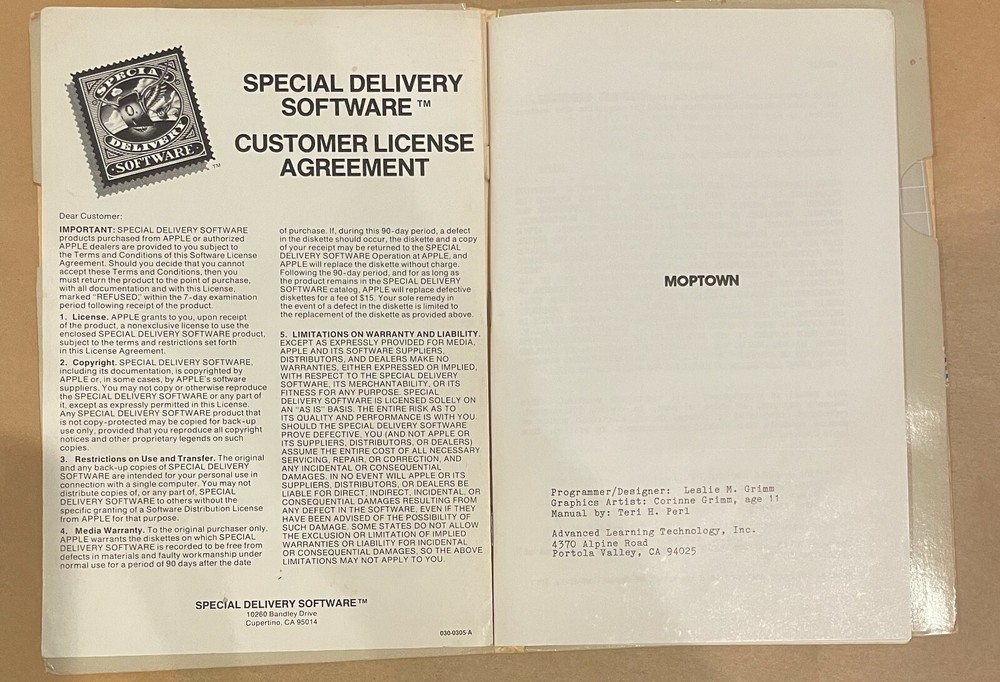 MOPTOWN APPLE II 1981 EDUCATIONAL GAME WORKING DISCS VINTAGE