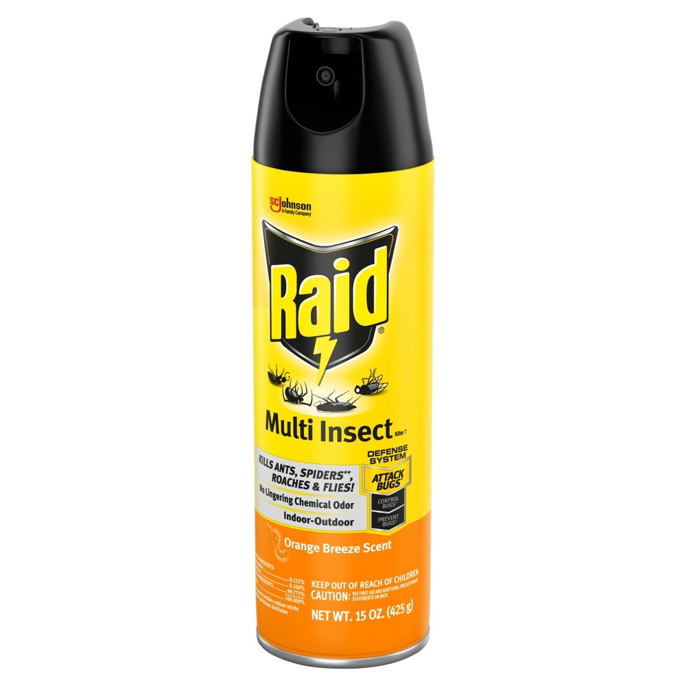 3 pack) Raid Multi Insect Killer 7, Bug Killer Spray, Orange Breeze Scent, 15 oz