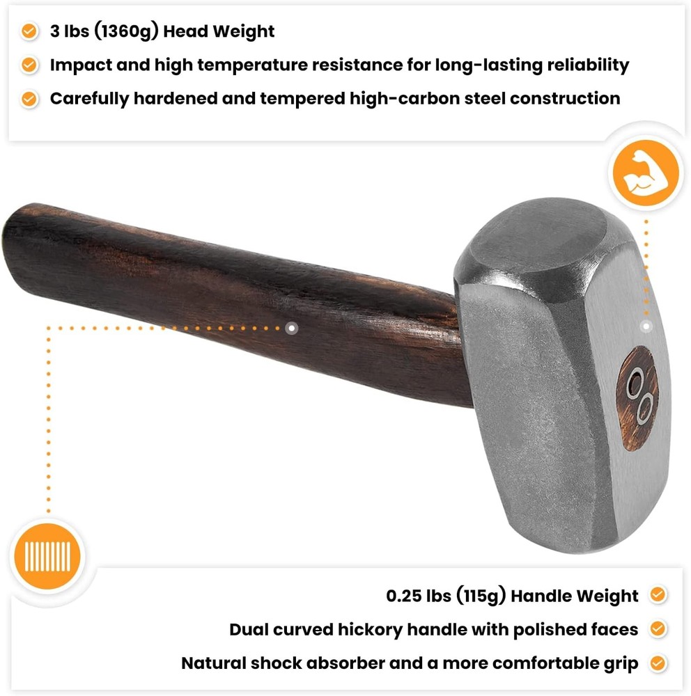 3lb Blacksmith Hammer Handmade Forge Knife Making Metal Working Forging Tool