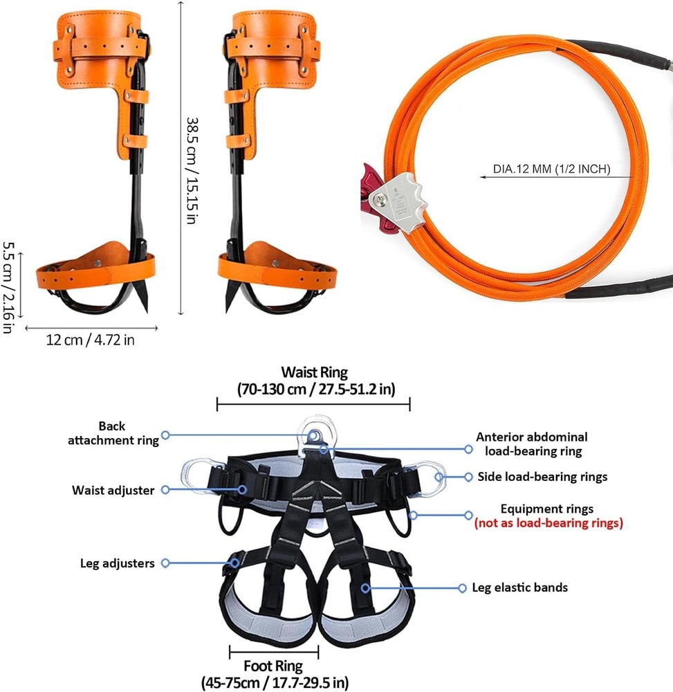 Tree Climbing Gear，Tree Climbing Spikes, Tree Climbing Gear with Adjustable C...