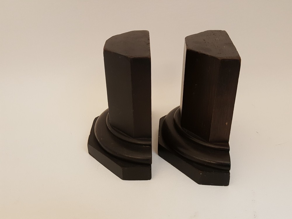 Vintage 40s walnut bookends pair colum columnar rook