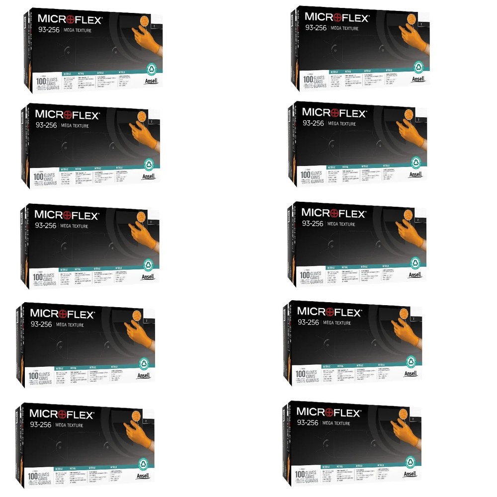 Microflex 93-256M Mega Texture MEDIUM Orange Nitrile Gloves 1 Case=1000