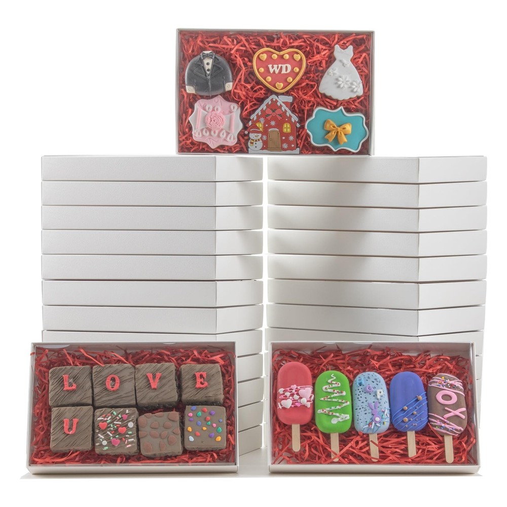 30PCS 9½"x 6"x 1¼"White Cookie Boxes with Full Clear Window Cakesicle Bakery