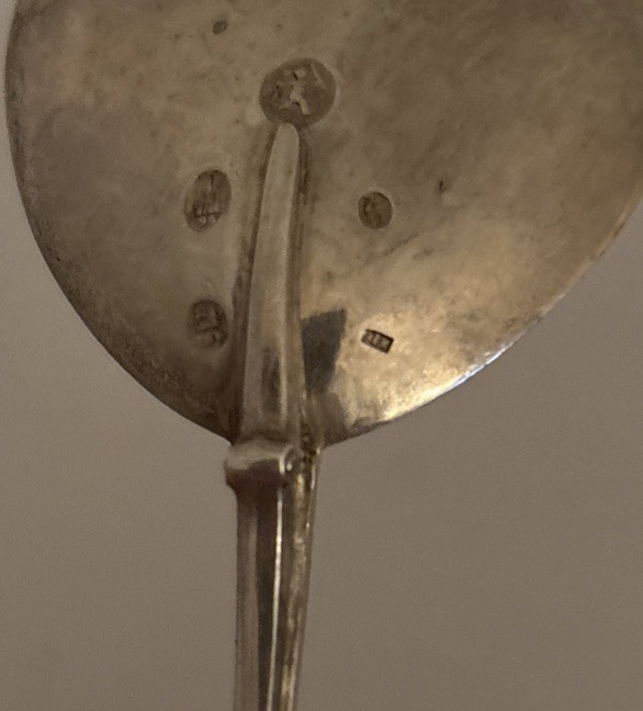 Antique Denmark Simon Groth Silver Serving Spoon Moinichen Devil Mask Handle