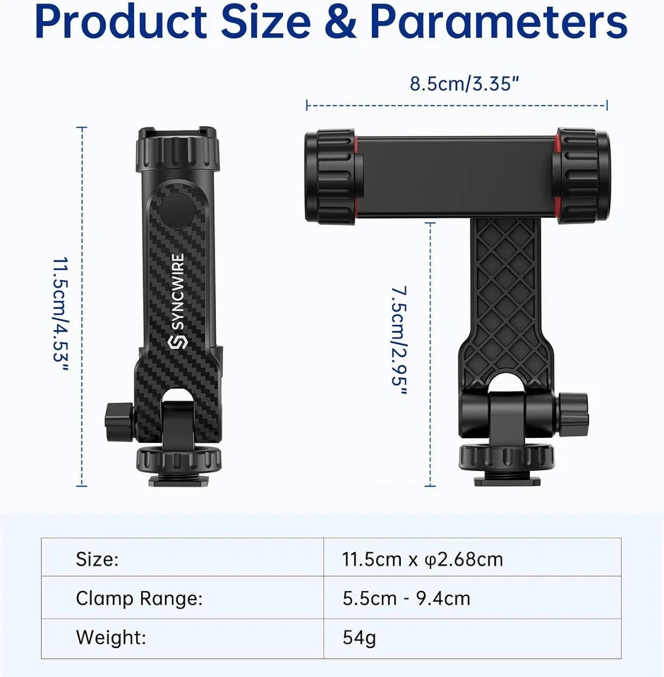 SYNCWIRE Tripod Phone Mount, Universal Smartphone Mount Adapter with 2 Black