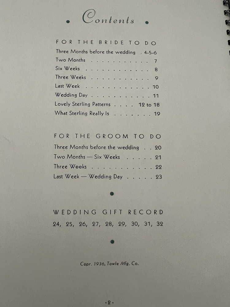 How To Plan Your Wedding Notebook Towle Mfg.Co. Copywrite 1936