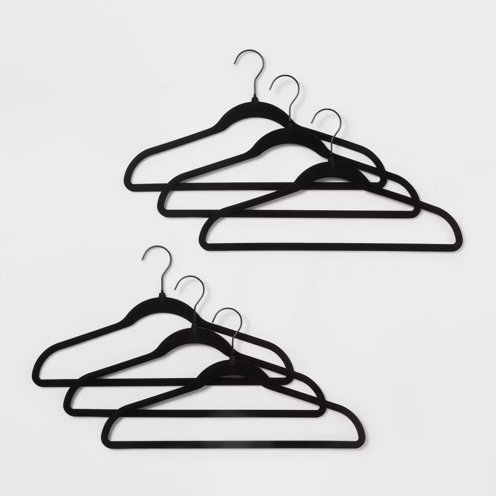 100pk Flocked Suit Hanger Black - Brightroom