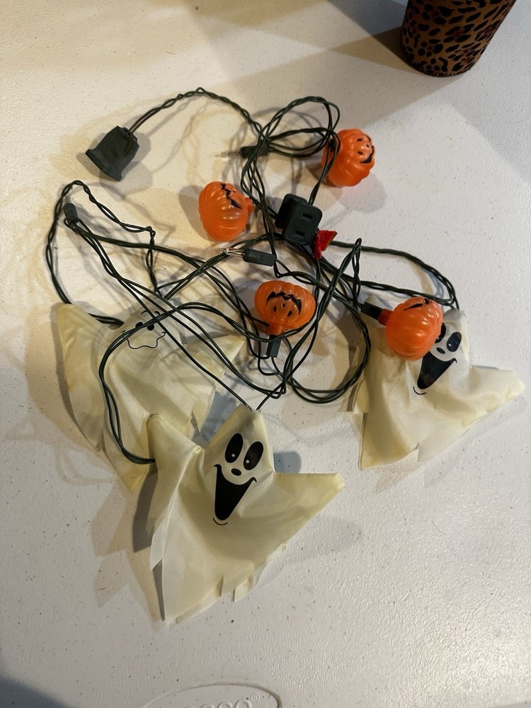 Vintage Halloween string light Ghosts & Pumpkin blow molds Working