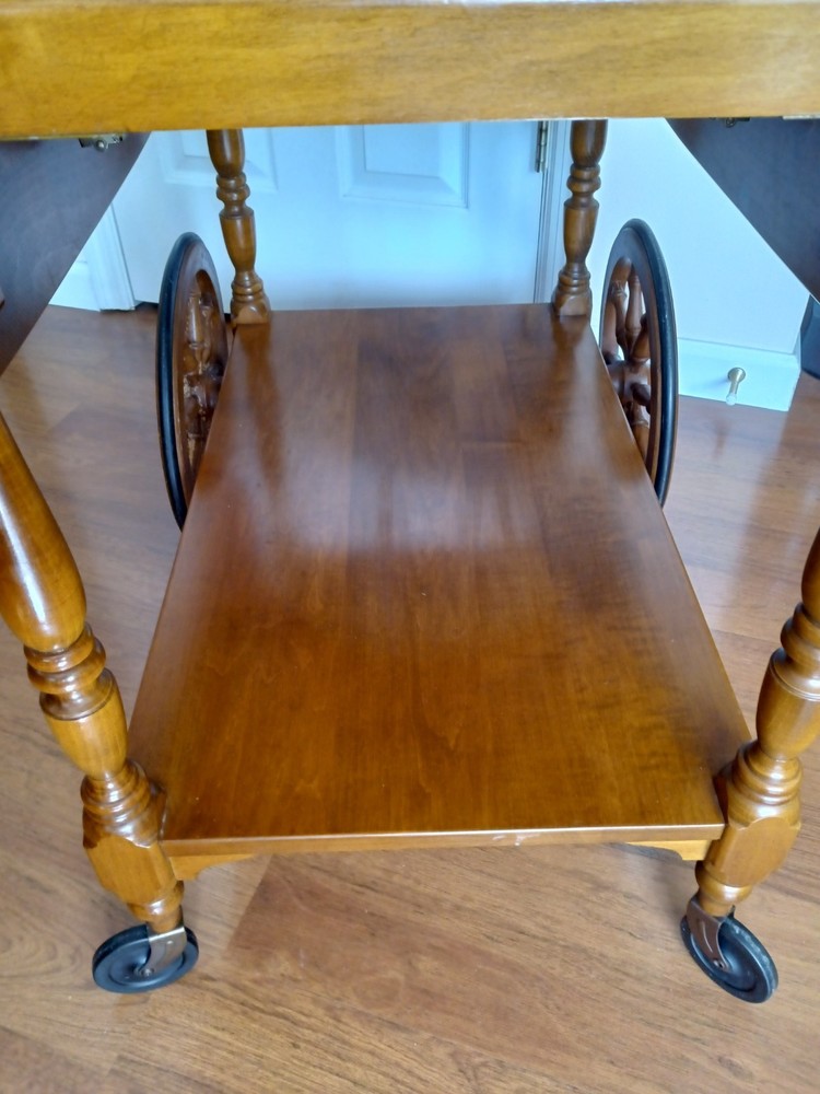 1970's Ethan Allen Early American Solid Maple Drop-Leaf Tea Cart