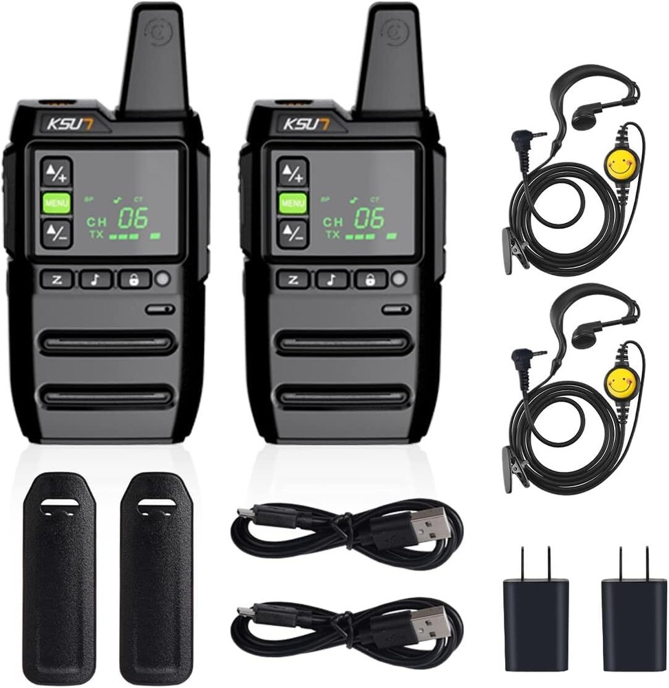 Long Range Walkie Talkies Waterproof, 2 Pack Rechargeable Two Way Black