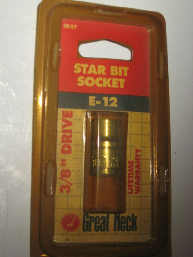 NEW 3/8"-dr. E-12 External TORX, STAR BIT Chrome Socket, Great Neck # 2027