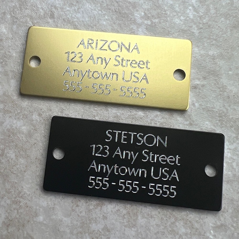 Custom Engraved Tags Personalized NAME PLATE ID Tags Black Gold Nameplate MEDIUM