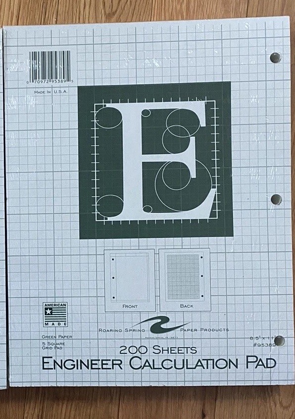 Engineer Pad 8.5"x11" Green, 200 sheets, Engineering Calculation Pad.