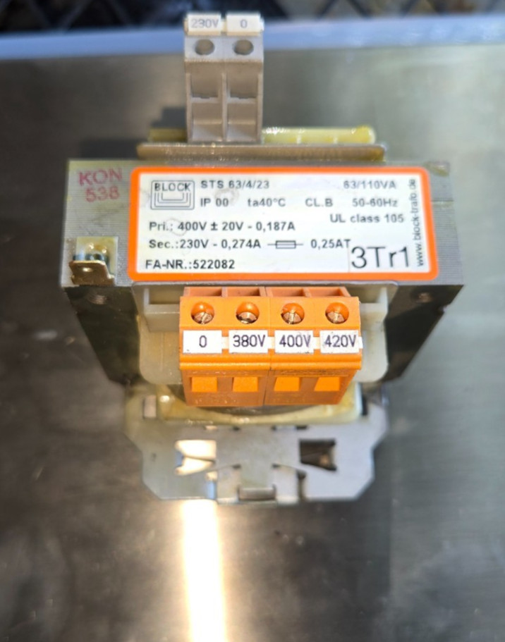 Block STS 63/4/23 Control Safety Transformer
