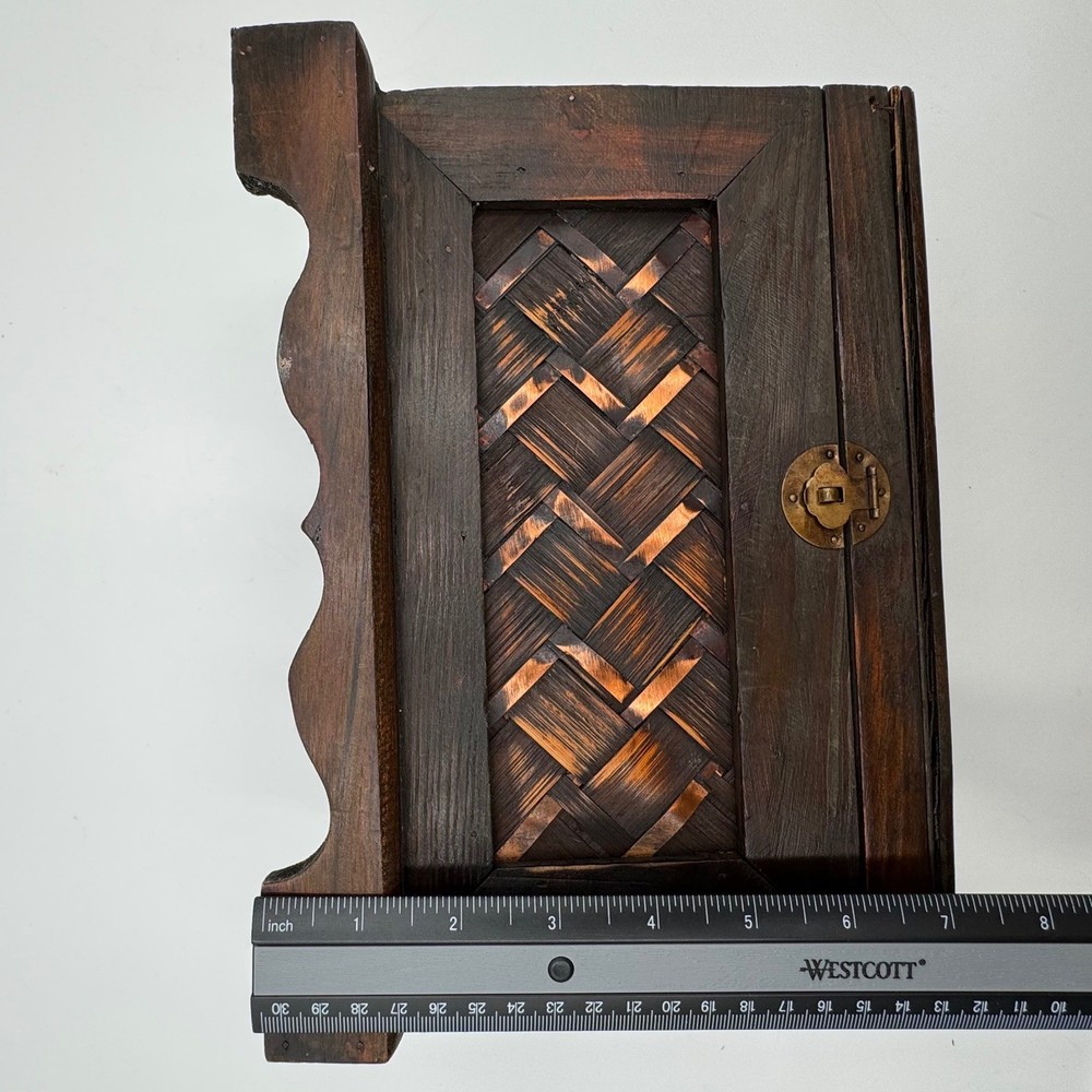 Vintage Woven Panel Wooden Chest Metal Accent Rustic Storage Keepsake Box Rustic