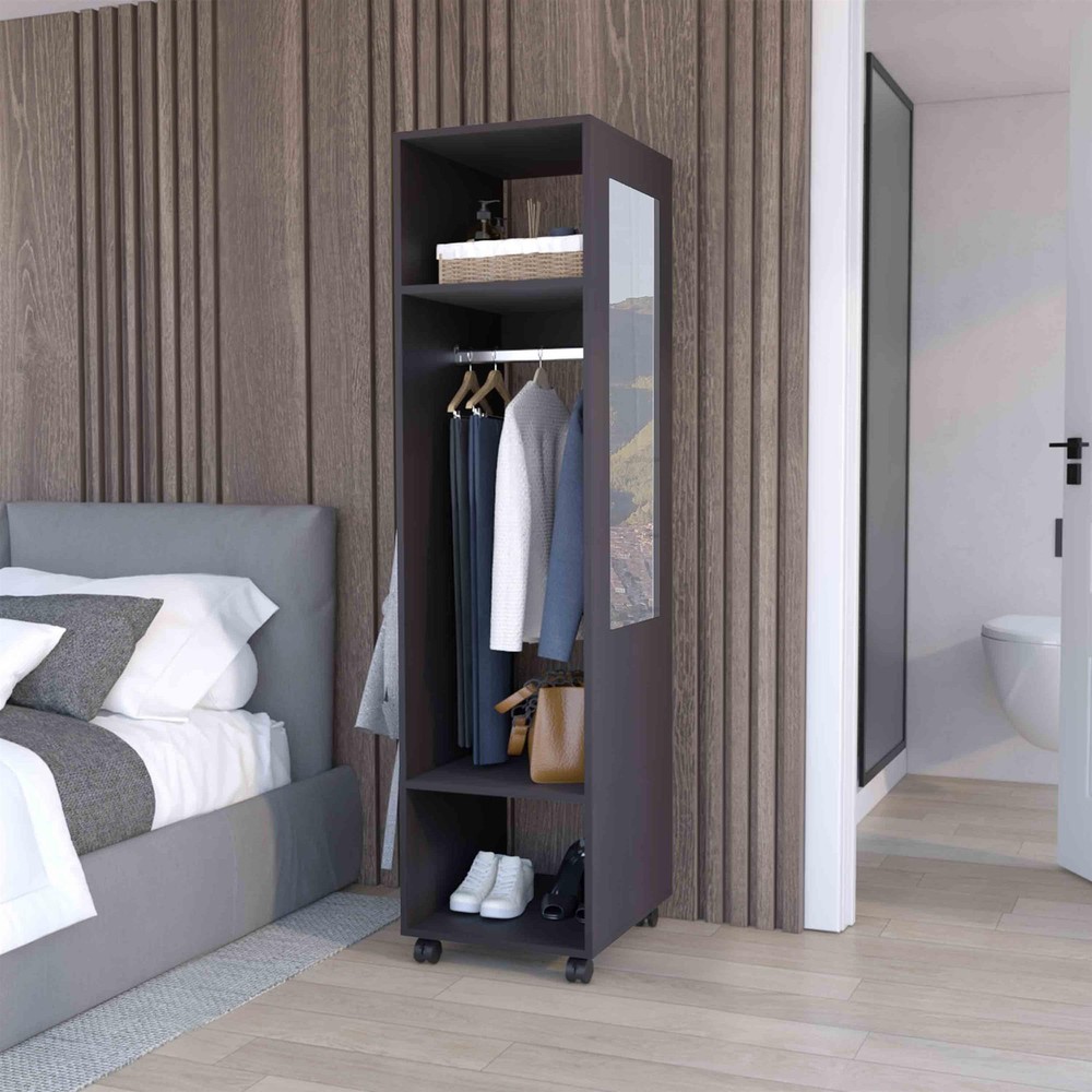 Cluster Wardrove with Mirror Engineered Wood Black