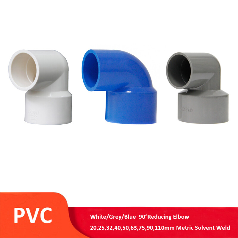 PVC 90°Reducing Elbow Solvent Weld Pressure Pipe Connector White/Grey/Blue Sizes