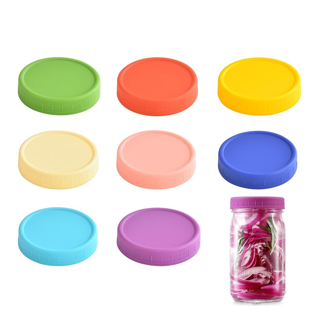 Wide Mouth Mason Jar Lids 8PCS 3.38 in Multicolor Stackable Easy Storage Leak Pr