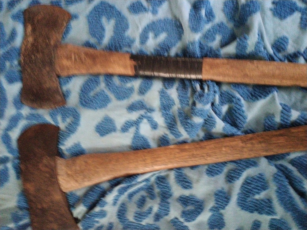 2 Vintage Double Bit Axe & Handle 27.5 Long Unknown Axe Very Good