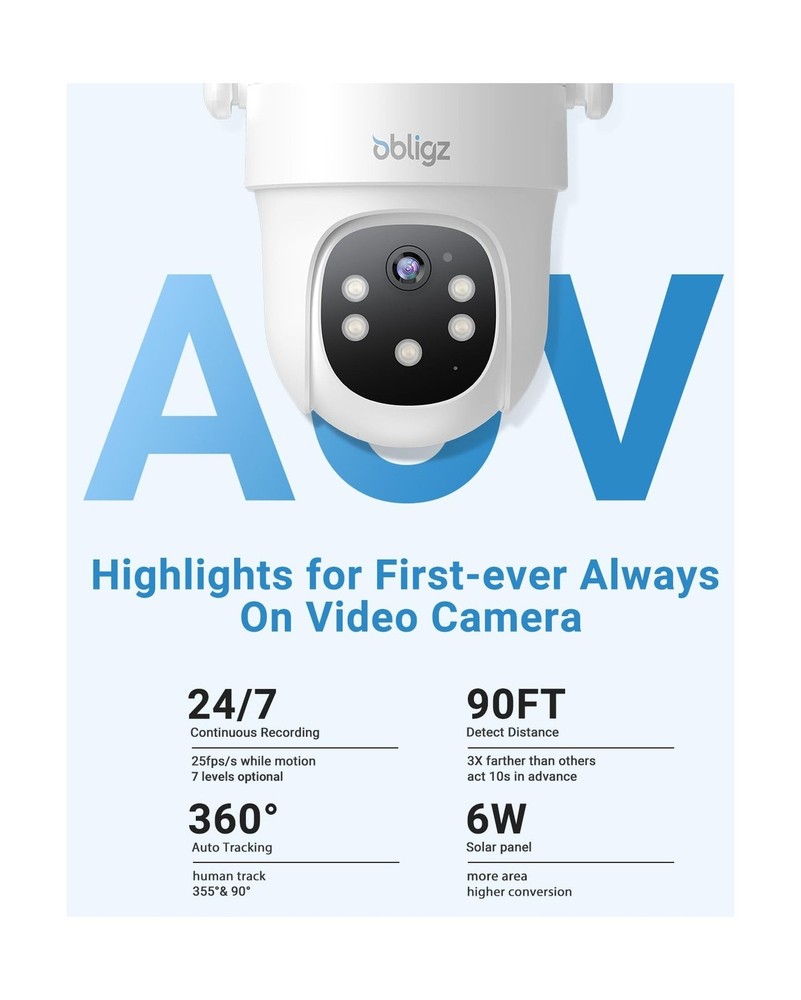 Solar Camera Security Outdoor - AOV 24/7 Recording Security Cameras Wireless ...