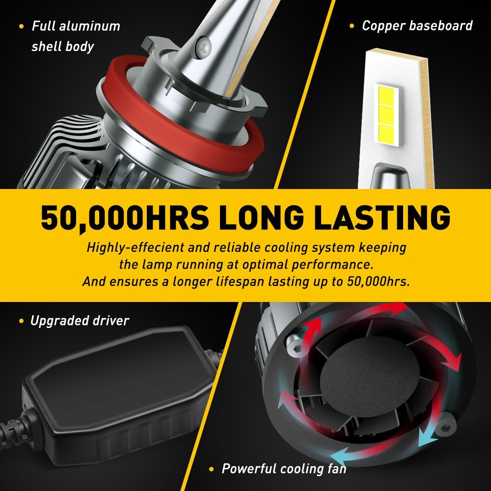 High Bright 2x H11 H8 LED Headlight Kit Low Beam Bulb Super Bright 6500K 16000LM