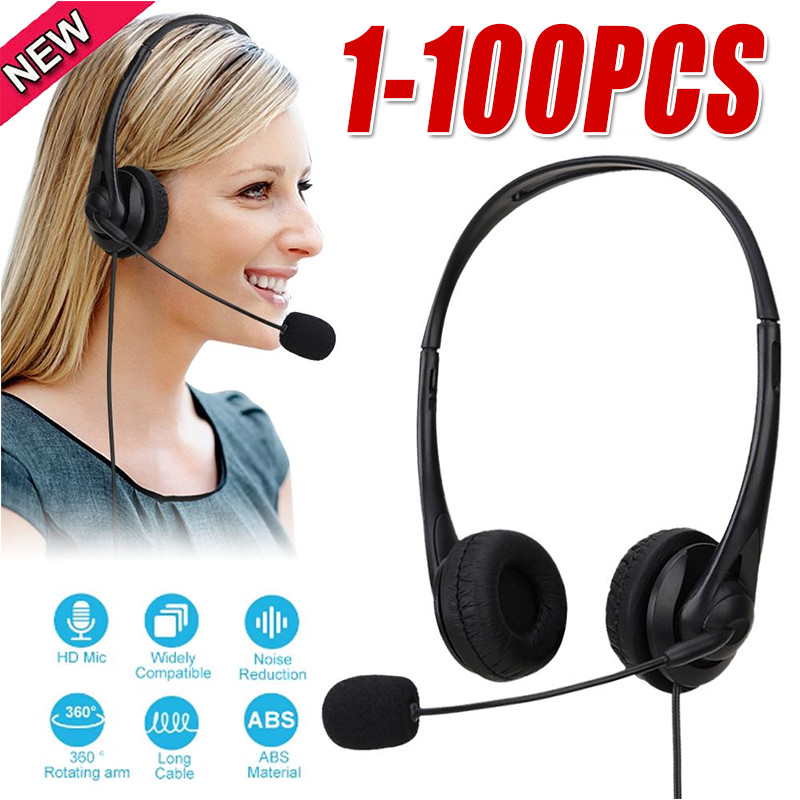 USB Headset Headphone  Microphone Noise Cancelling For PC Computer Call Chat LOT