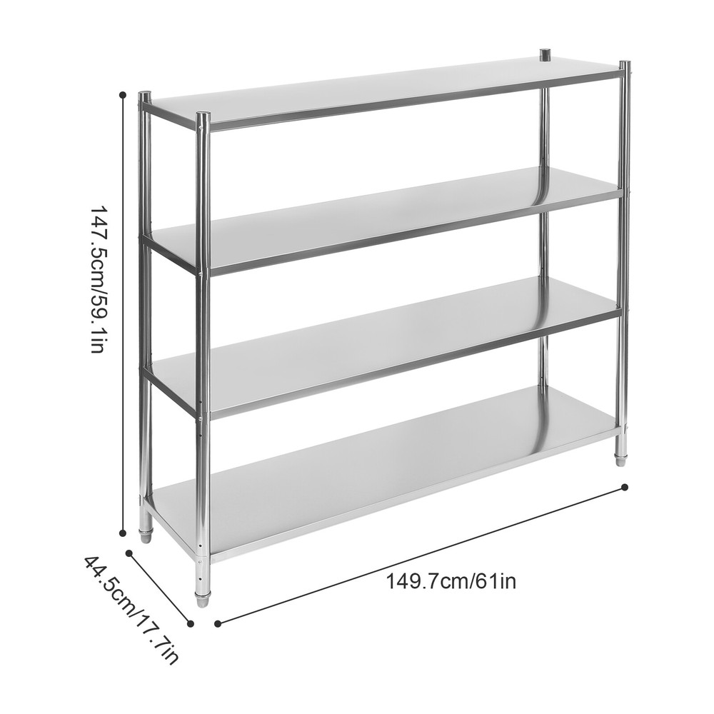 4 Tier Adjustable Shelf Storage, Stainless Steel Heavy Duty Shelving Silver