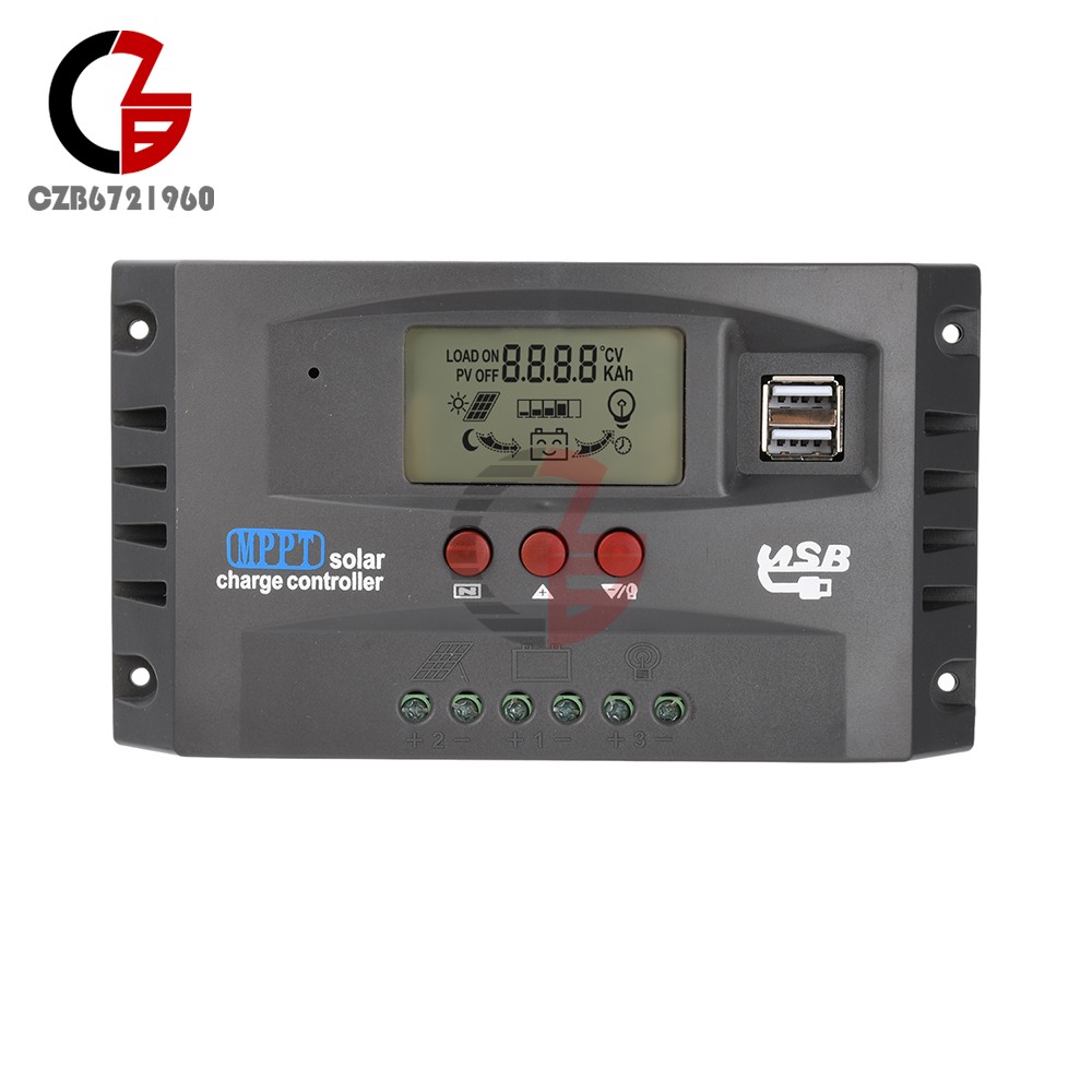 12V/24V MPPT Solar Controller LCD Solar Charge Controller  Dual USB 30A 60A 100A