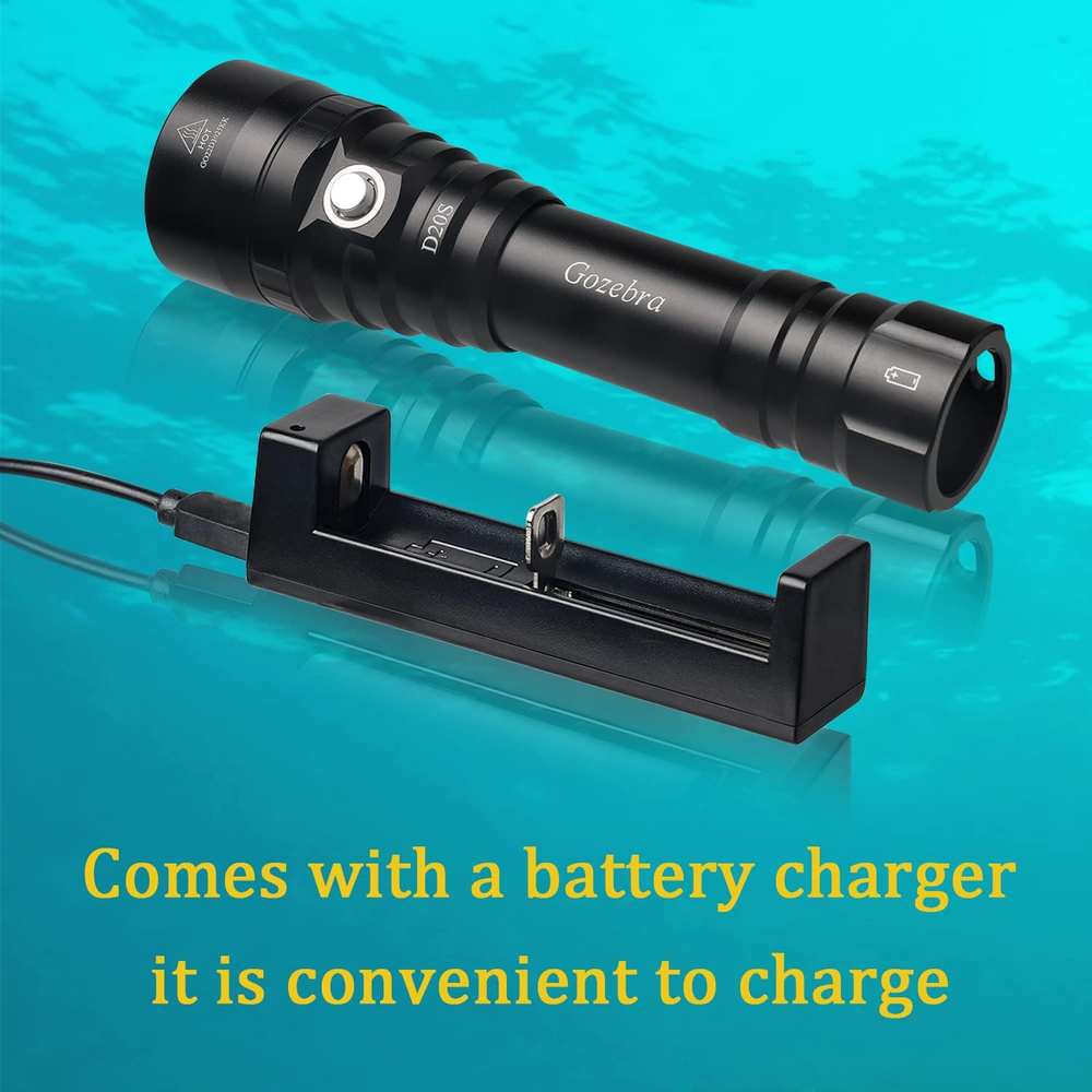 Dive Light, D20S 2000 Lumen Super Bright Scuba Diving Flashlight, Rechargeable D