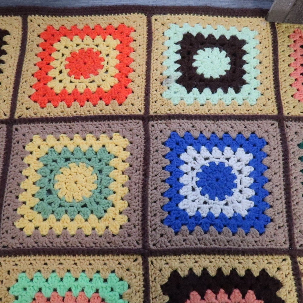 Granny Square Crochet Blanket Afghan Throw 66"x40"