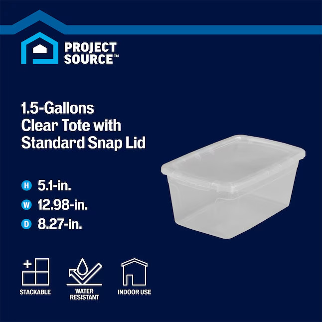 Project Source Small 1.5 -Gallons Clear Stackable Tote with Standard Snap Lid