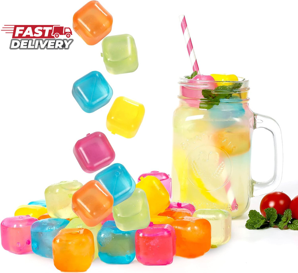 Reusable Ice Cube Plastic Ice Cubes 25 Pack Colorful Refreezable Icecubes for Dr