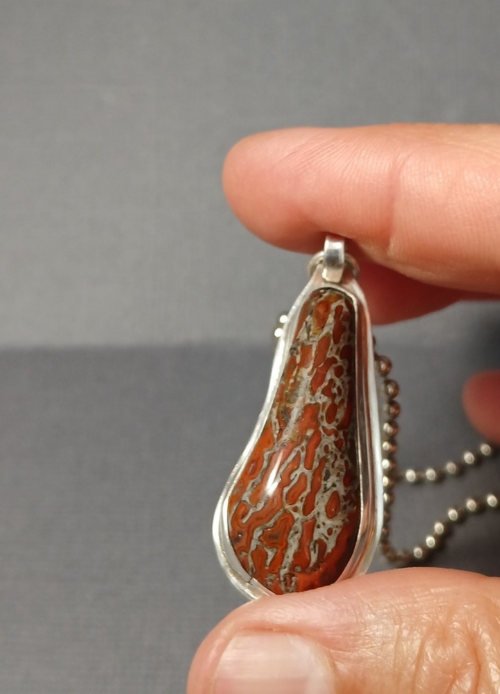 Dinosaur Bone Cabochon - Red Cells - Set in Sterling Silver