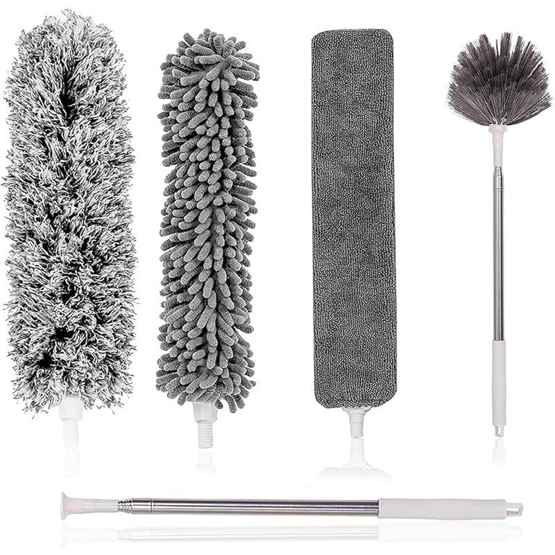 5PCS Extendable Feather Duster Kit Microfiber Dusting Tools High Ceilings New