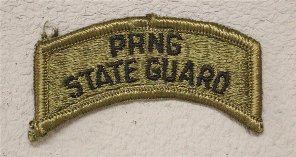 Army Patch: "PRNG STATE GUARD" tab - subdued, NO hook & loop backing