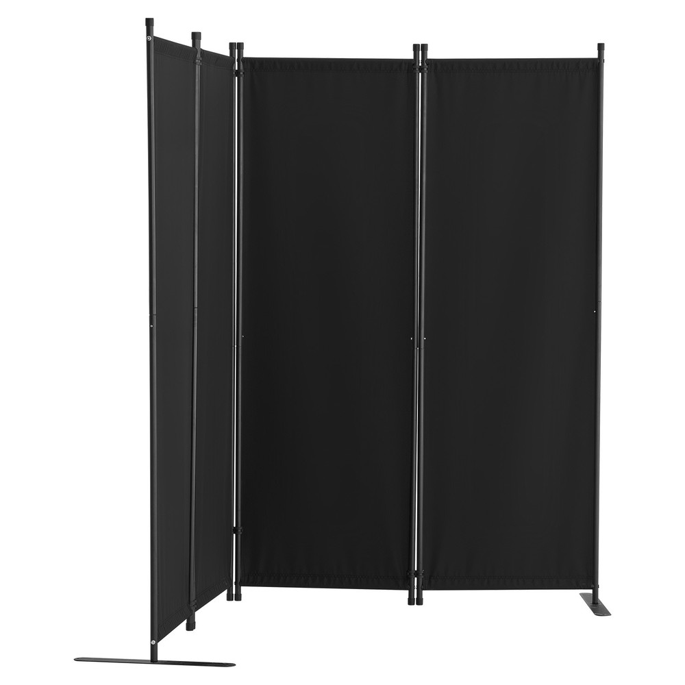 Room Divider 4-Panel Folding Privacy Screen Fabric Partition Office Black