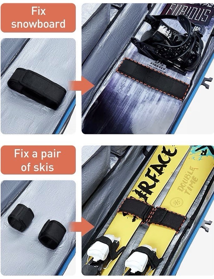 Rolling Ski & Boot Bag Combo Wheeled Padded Holds 2 Skis 195cm