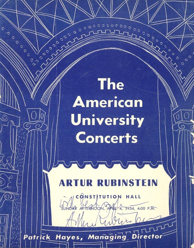 ARTHUR RUBINSTEIN - PROGRAM SIGNED CIRCA 1954