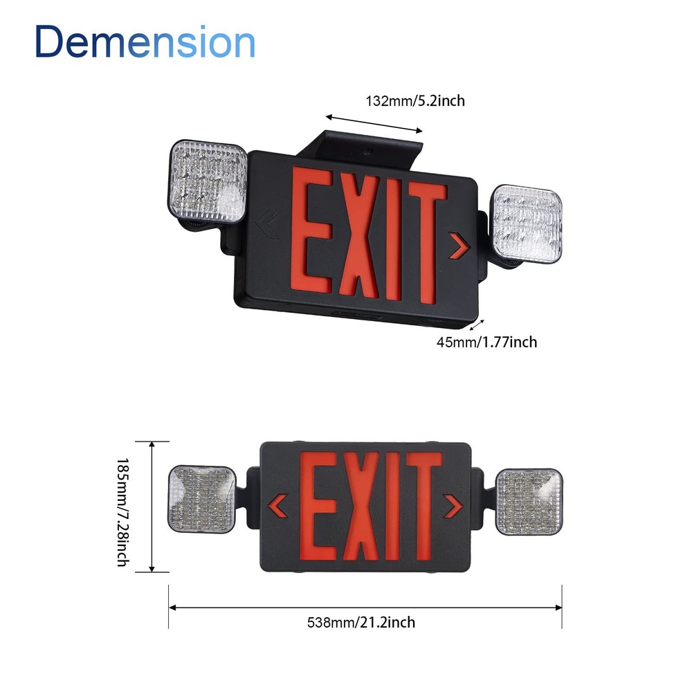 Black Exit Sign with Emergency Lights, LED 1 Pack, Housing+Red Letter