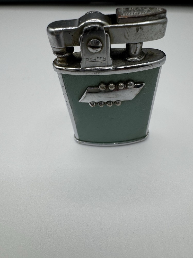 Vintage Ronson Gem Lighter Green w/ Silver Trim