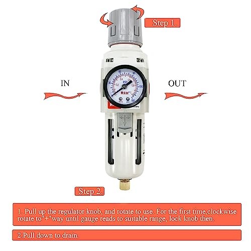 Air Filter Pressure Regulator Combo Piggyback, 5 Micron Brass Element, 3/8"NPT