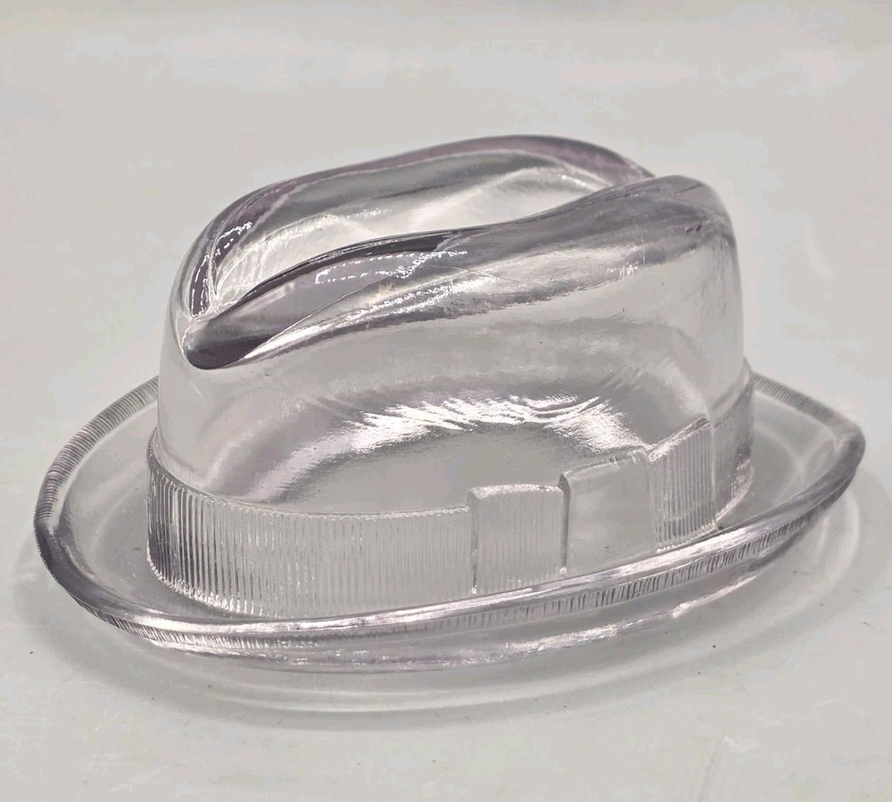 VINTAGE 1940s Pressed Glass Fedora Hat Candy Container - Novelty