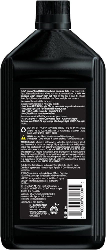 Castrol Transmax Import Multi-Vehicle Automatic Transmision Fluid, 1 Quart,...