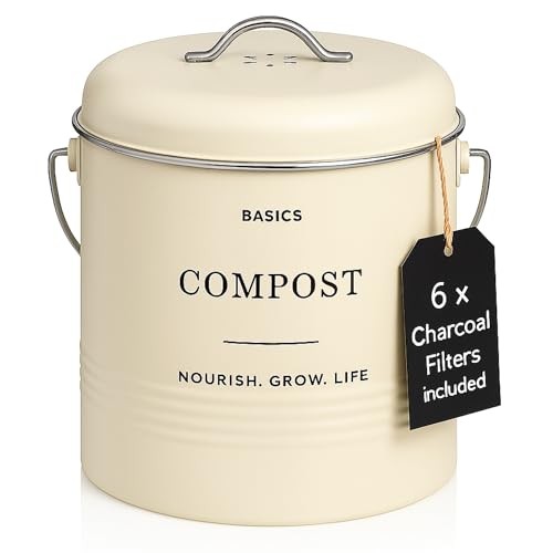 Kitchen Compost Bin – 1.3 Gallon Countertop Farmhouse Compost Container Cream