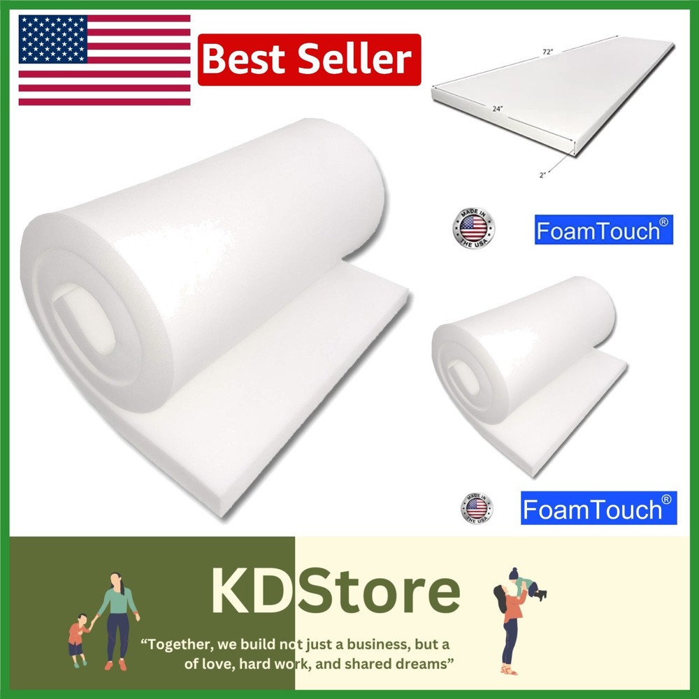 2" x 24" x 72" Rectangular Polyurethane Foam – Ideal for Cushions & Mattresses